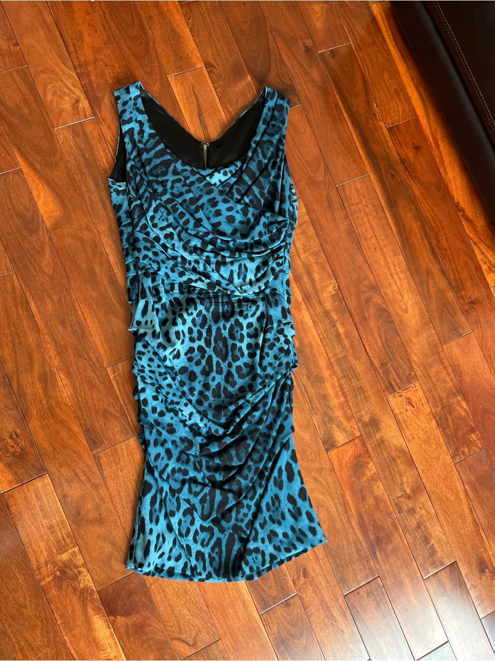 Dolce & Gabbana Teal and Black Leopard Print Sleeveless Dress